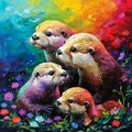 Otter Family Painting Royalty Free Stock Photo