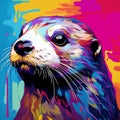 Colorful Otter In Pop Art Style: Bold And Graphic Precisionist Art