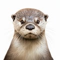 Realistic Otter Portrait Illustration On White Background