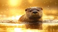 otter in river eden morning mist in england Royalty Free Stock Photo