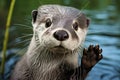 otter on a rock otter on the water Royalty Free Stock Photo