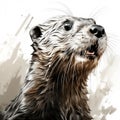 Otter Sketch Expressionism: Detailed Comic Book Art And Vector Illustration