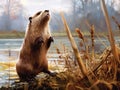 Otter\'s Waterside Harmony: A Serene Encounter Along the Mossy River