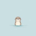 Adorable Cartoon Otter Swimming In Minimalist Blue Water