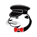 An otter with a train conductor hat vector logo