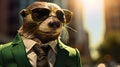 An otter weasel wearing sunglasses and dressed in a suit on a city street Royalty Free Stock Photo