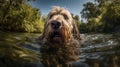 Otterhound\'s Joyful Dive in a Serene Lake