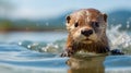 Vibrant Otter Swimming In Water With Shiny Eyes - John Wilhelm Style