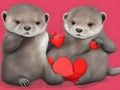 Otters in Love, Generative AI Illustration Royalty Free Stock Photo