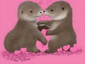 Otters in Love, Generative AI Illustration Royalty Free Stock Photo