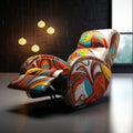 Modern American Recliner Armchair With Exotic Fabric Art