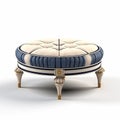 Regal Ottoman In Ivory And Blue With Hyper-realistic Details