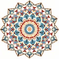 Ottoman-inspired Circular Mandala In Sky-blue And Dark Red