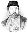 Ottoman Sultan Abdulaziz portrait in line art illustration
