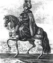 Ottoman Sultan riding a horse, vintage engraving