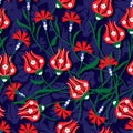 Ottoman tulip carnation seamless pattern Royalty Free Stock Photo