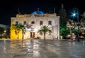 The Ottoman Vezir Mosque, that nowadays became the basilica of St Titus in the evening lights, Heraklion, Crete Royalty Free Stock Photo