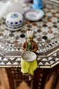 Ottoman warrior figurine placed on top of an antique turkish table