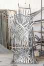 Metal throne under construction in the workshop of Atlas Studios. The throne will be used as props when making Games of Throne