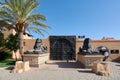 Ouarzazate, Morocco - 10 October 2023: One of the entrances presided over by two Egyptian Sphinxes of the Atlas Studios