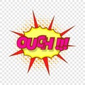 Ouch, comic text icon, pop art style