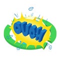 Ouch icon isometric vector. Speech bubble with lettering ouch and green arrow