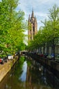 Oude Kerk, Old Church of Delft and Canal Royalty Free Stock Photo