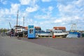 Harbor with ships on sunny summer day