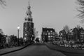 Oudeschans Canal and Montelbaanstoren Tower in Amsterdam