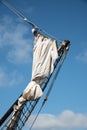 Oudeschild, the Netherlands. August 13, 2021. Details of historic sailing ships in the harbor of Oudeschild, Texel.