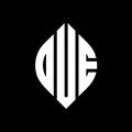 OUE circle letter logo design with circle and ellipse shape. OUE ellipse letters with typographic style. The three initials form a Royalty Free Stock Photo