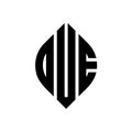 OUE circle letter logo design with circle and ellipse shape. OUE ellipse letters with typographic style. The three initials form a Royalty Free Stock Photo