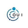 OUI letter technology logo design on white background. OUI creative initials letter IT logo concept. OUI letter design