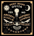 Ouija Board With Crow Skull. Occultism Set. Vector Illustration.