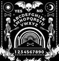 Ouija Board With Skeletons. Occultism Set. Vector Illustration.