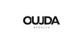 Oujda in the Morocco emblem. The design features a geometric style, vector illustration with bold typography in a modern font. The