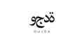 Oujda in the Morocco emblem. The design features a geometric style, vector illustration with bold typography in a modern font. The