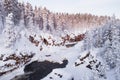 Oulanka National Park. KiutakÃÂ¶ngÃÂ¤s rapids with red rock wall during near Kuusamo in Finnish wild nature.