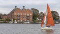 OULTON BROAD, SUFFOLK, UK - OCTOBER 14, 2018: Sailing dinghy on the Broad Royalty Free Stock Photo
