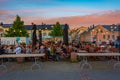 Oulu, Finland, July 22, 2022: Sunset view of Kauppatori square i Royalty Free Stock Photo