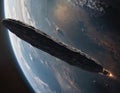 Oumuamua approaching Earth in open space