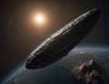 Oumuamua approaching Earth in open space