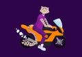 Cute dressed ounce on motobike. Cartoon vector illustration