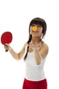 Oung Asian woman with a ping-pong racket Royalty Free Stock Photo