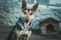 Oung Shepherd dog looks expressive lifting ears