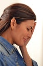 Oung woman looking out through Royalty Free Stock Photo