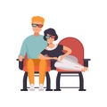 Ouple sitting in cinema theatre and watching movie, man and woman on movie date vector Illustration on a white