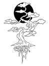 Beautiful Black and White Life Tree Illustration for Coloring Book: A Meaningful and Relaxing Experience Royalty Free Stock Photo