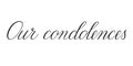 Our condolences. Handwritten black vector text on white background. Brush calligraphy style. Condolence message.