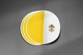 3D three flag stickers of Vatican City on dark gritty background.